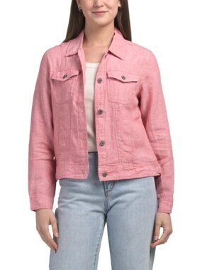 JONES & CO Linen Jean Jacket With Metal Trims